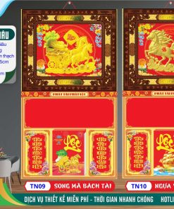 Mã Số: TN10 - Bìa Gấp (40x70) Khung Nâu - Ngựa Vàng Kéo Xe 2 Bìa Gấp (40x70) Khung Nâu - TN09 - Song Mã Bách Tài + TN10 - Ngựa Vàng Kéo Xe
