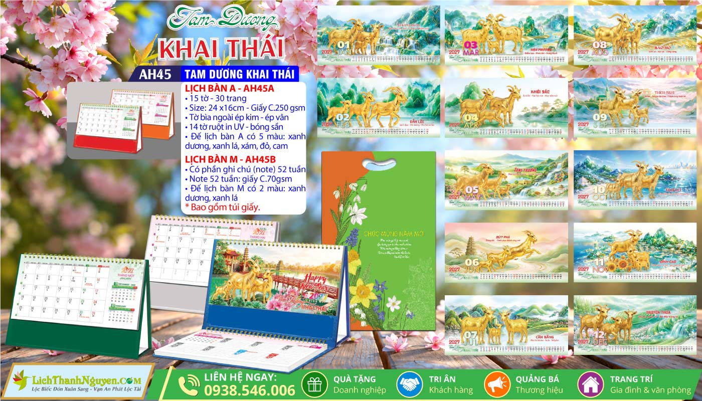 Mã Số: AH45 - Lịch Để Bàn A & M (24x16cm) - Tam Dương Khai Thái 4 Lịch Để Bàn A & M (24x16cm) | MS: AH45 - Tam Dương Khai Thái