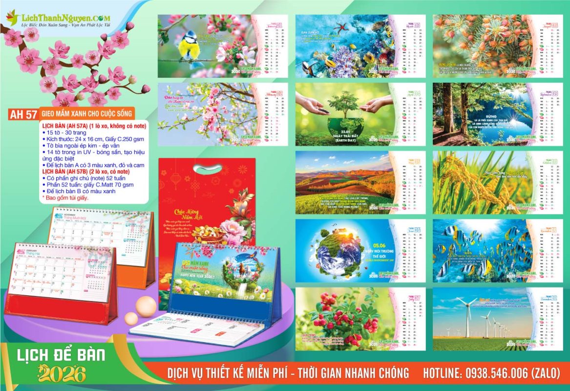 Lịch Để Bàn An Hảo 2026 - Nét Đẹp Bàn Làm Việc 10 Lịch Để Bàn A & M - AH57 - Gieo Mầm Xanh Cho Cuộc Sống