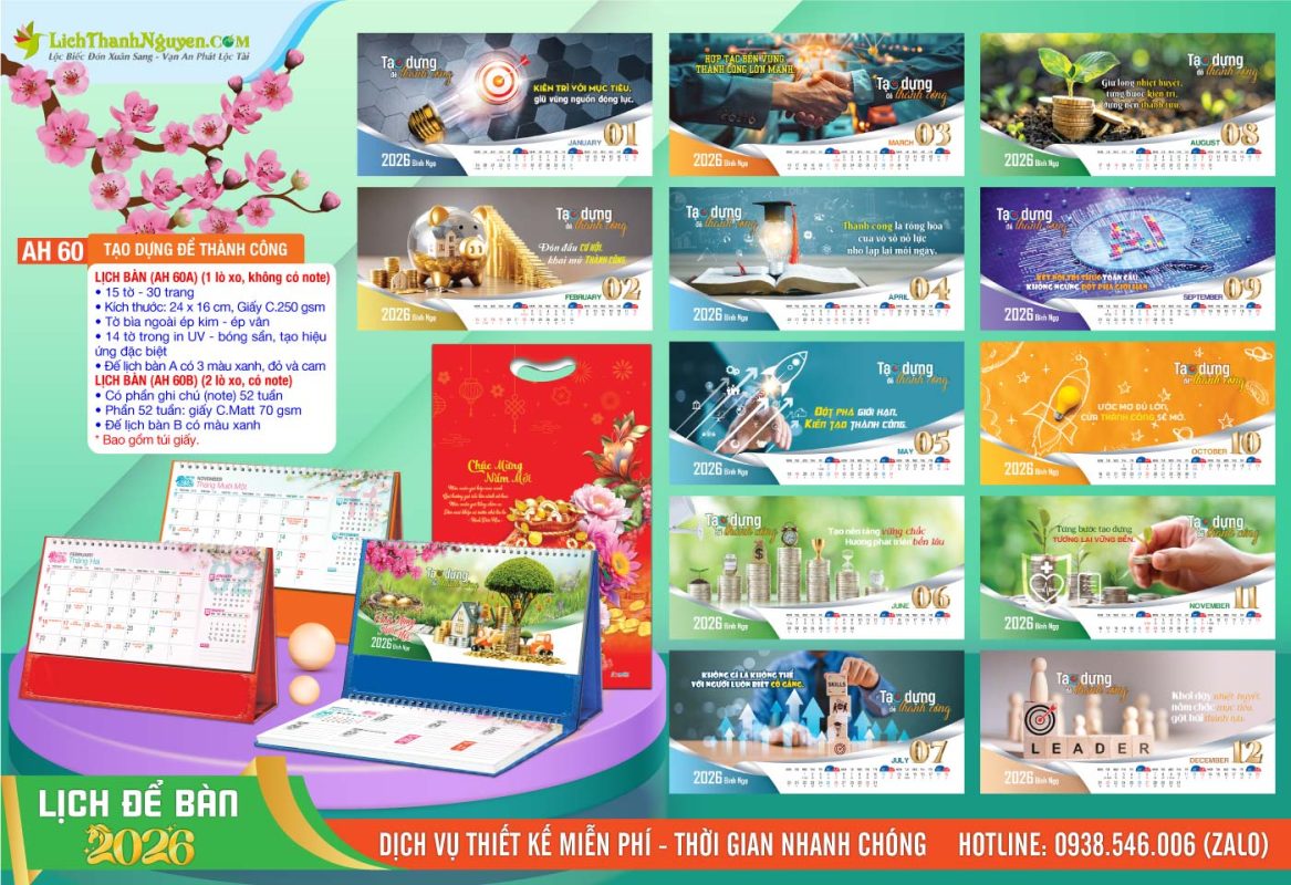 Lịch Để Bàn An Hảo 2026 - Nét Đẹp Bàn Làm Việc 13 Lịch Để Bàn A & M - AH60 - Tạo Dựng Để Thành Công
