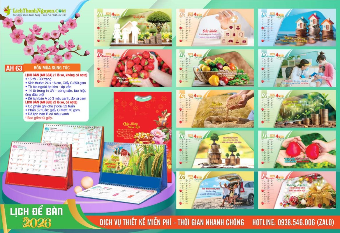 Lịch Để Bàn An Hảo 2026 - Nét Đẹp Bàn Làm Việc 14 Lịch Để Bàn A & M - AH63 - Bốn Mùa Sung Túc