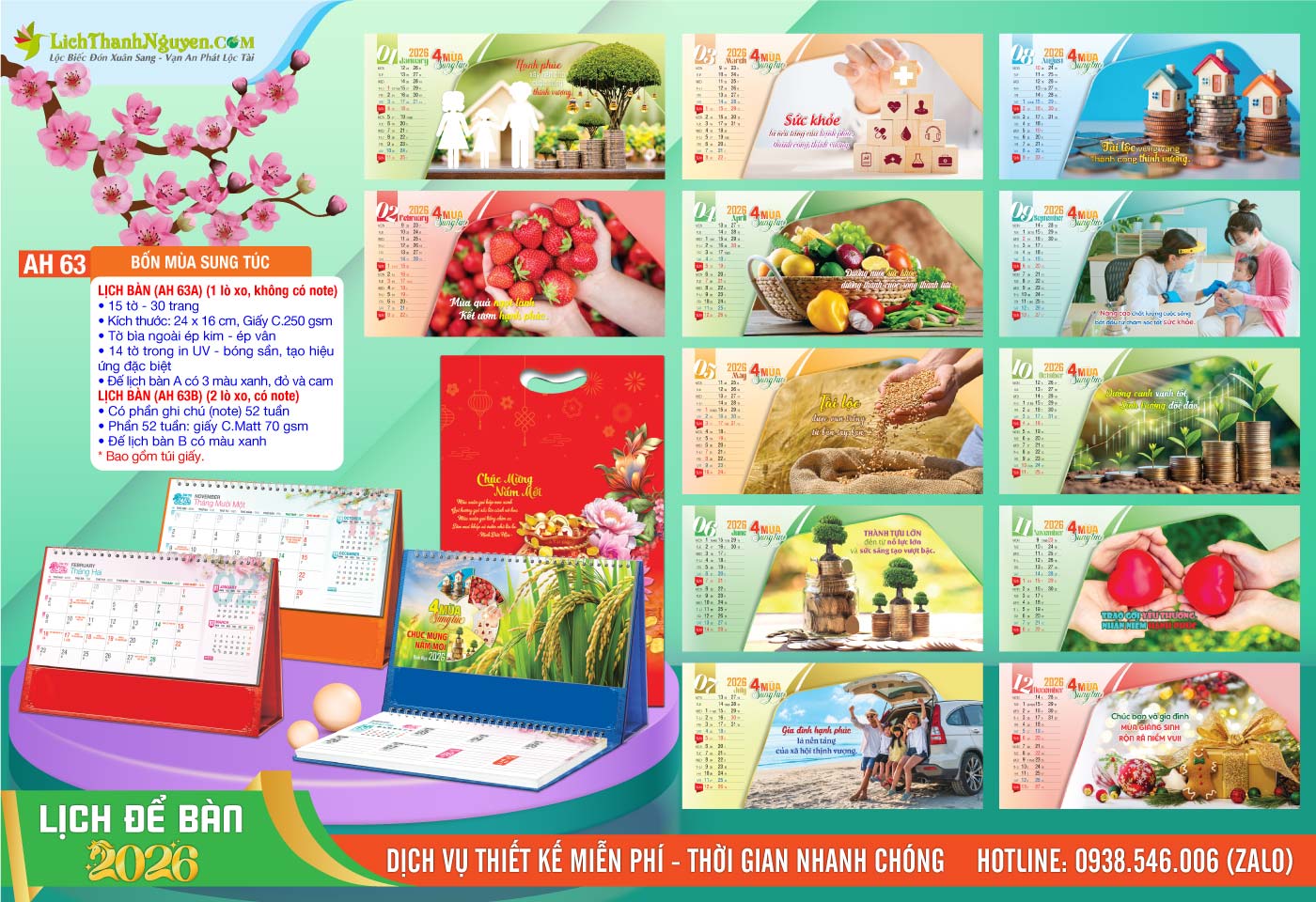 Mã Số: AH63 - Lịch Để Bàn A & M (24x16cm) - Bốn Mùa Sung Túc 8 Lịch Để Bàn A & M - AH63 - Bốn Mùa Sung Túc