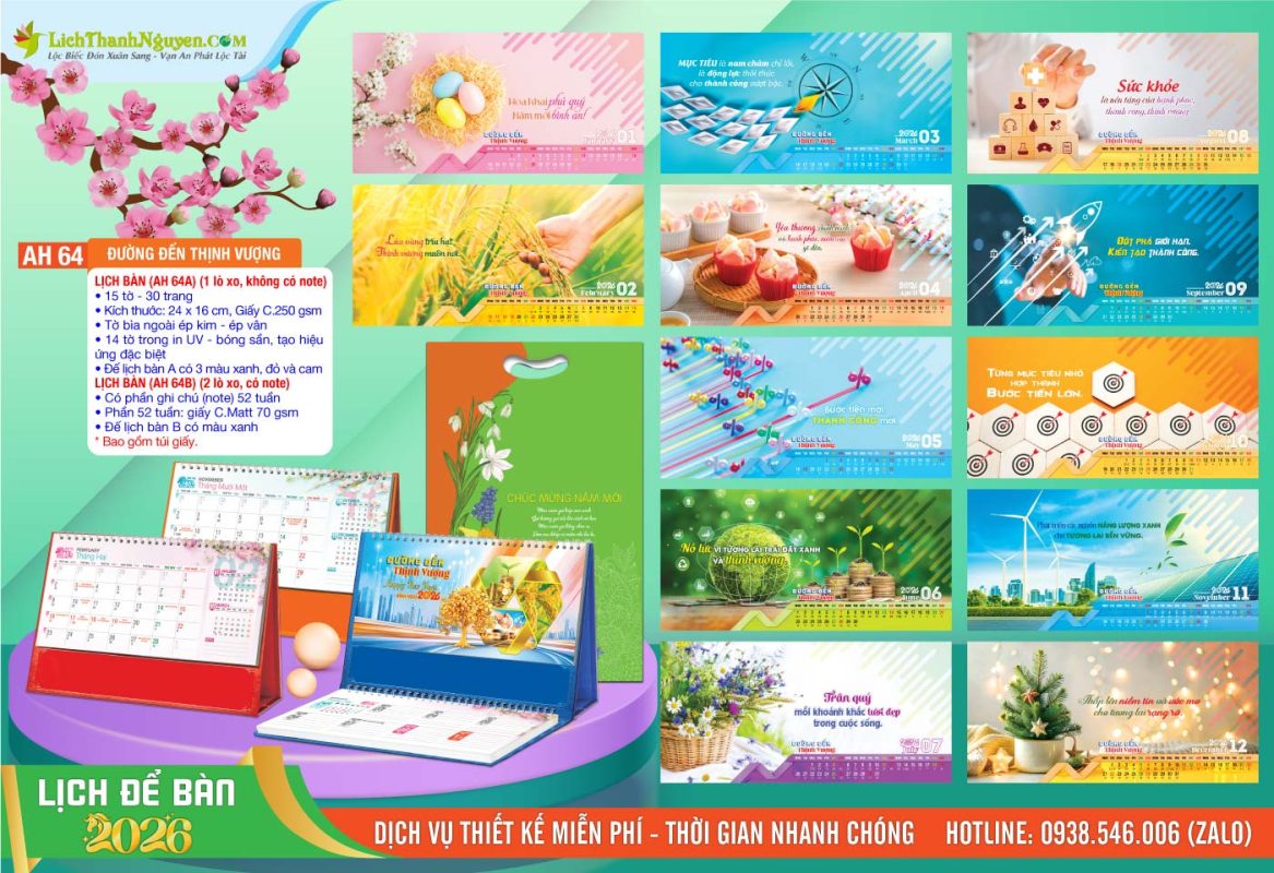 Lịch Để Bàn An Hảo 2026 - Nét Đẹp Bàn Làm Việc 15 Lịch Để Bàn A & M - AH64 - Đường Đến Thịnh Vượng