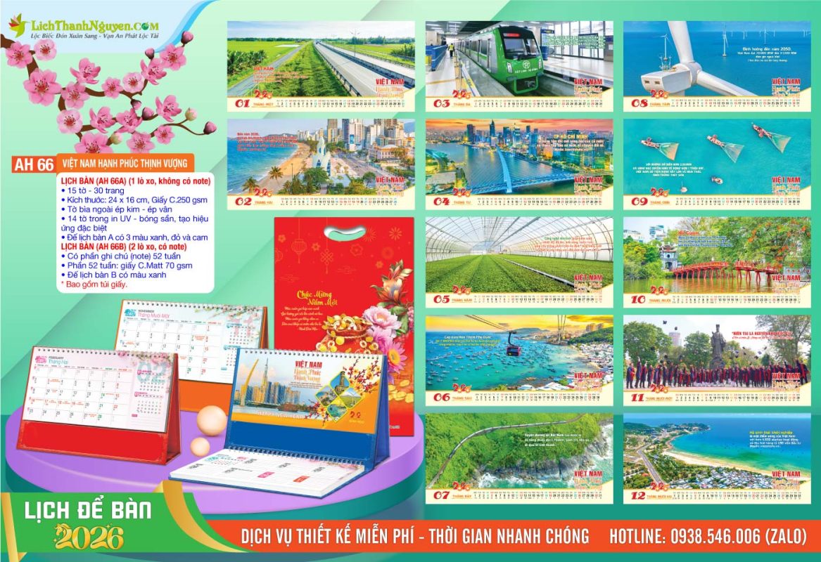 Lịch Để Bàn An Hảo 2026 - Nét Đẹp Bàn Làm Việc 17 Lịch Để Bàn A & M - AH66 - Việt Nam Hạnh Phúc Thịnh Vượng