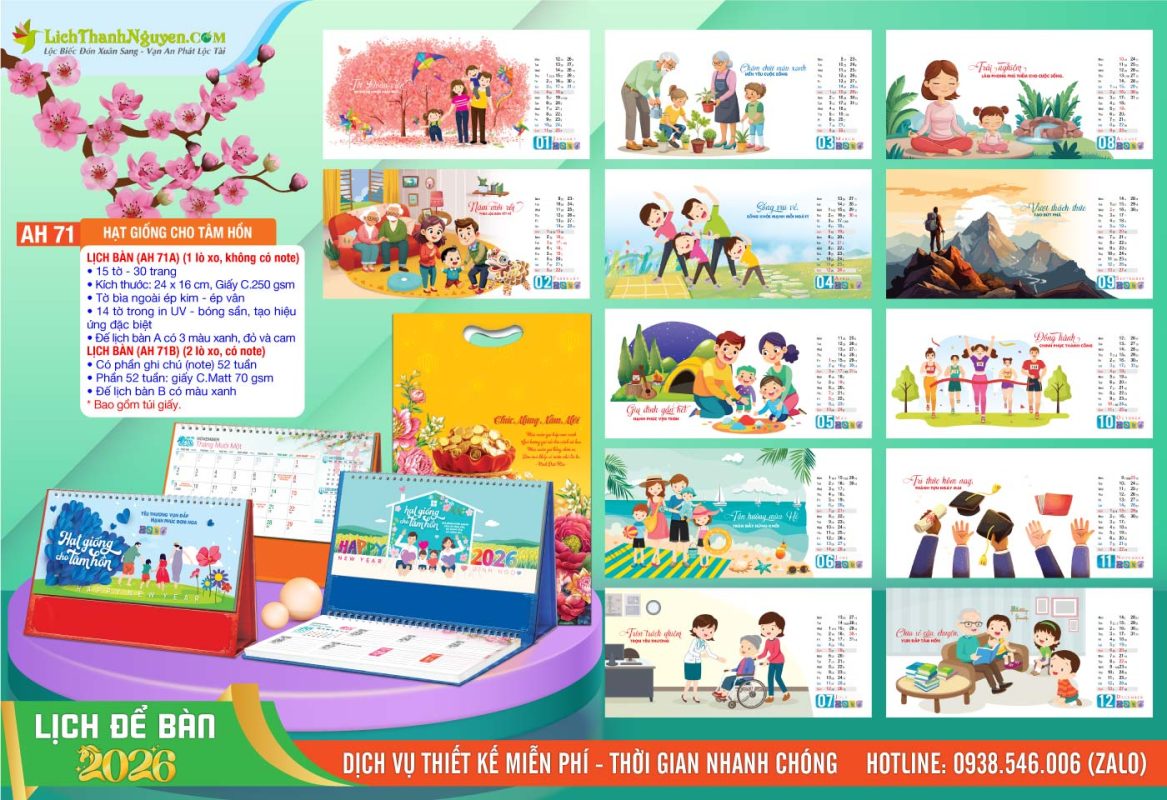 Lịch Để Bàn An Hảo 2026 - Nét Đẹp Bàn Làm Việc 22 Lịch Để Bàn A & M - AH71 - Hạt Giống Cho Tâm Hồn