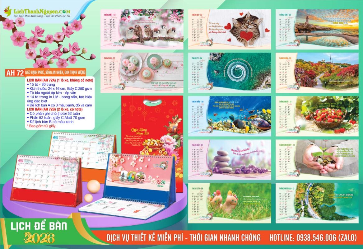Lịch Để Bàn An Hảo 2026 - Nét Đẹp Bàn Làm Việc 23 Lịch Để Bàn A & M - AH72 - Gieo Hạnh Phúc, Sống An Nhiên, Đón Thịnh Vượng
