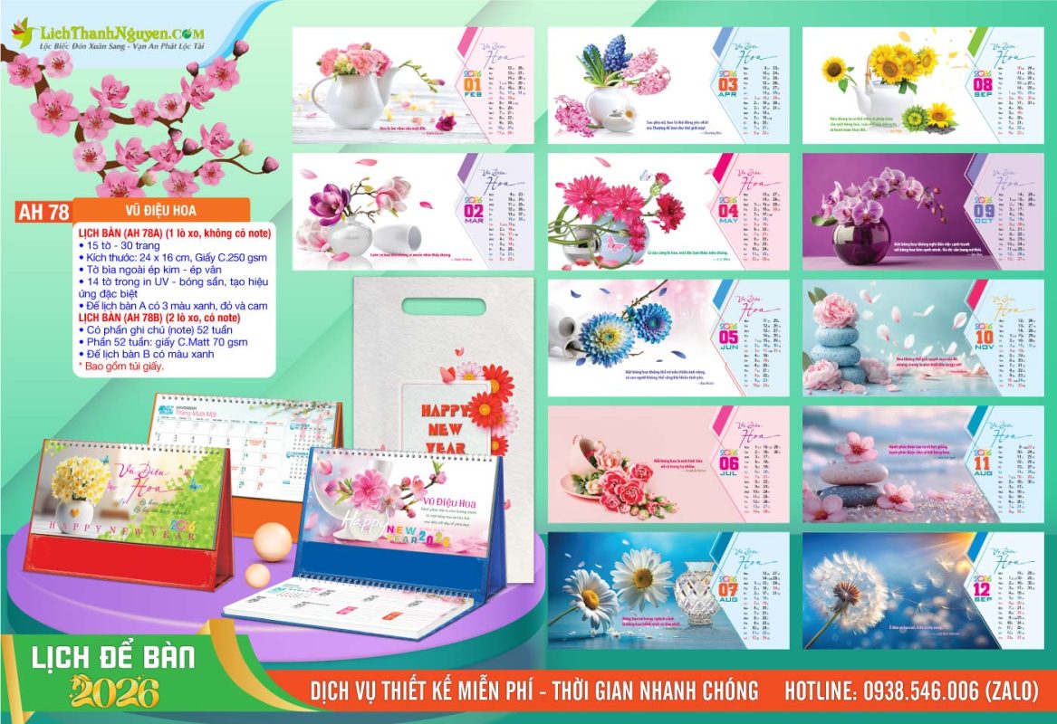 Lịch Để Bàn An Hảo 2026 - Nét Đẹp Bàn Làm Việc 28 Lịch Để Bàn A & M - AH78 - Vũ Điệu Hoa