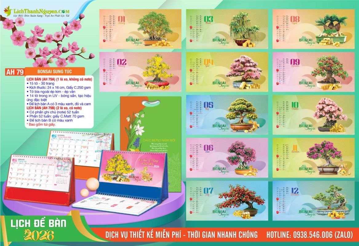 Lịch Để Bàn An Hảo 2026 - Nét Đẹp Bàn Làm Việc 29 Lịch Để Bàn A & M - AH79 - Bonsai Sung Túc
