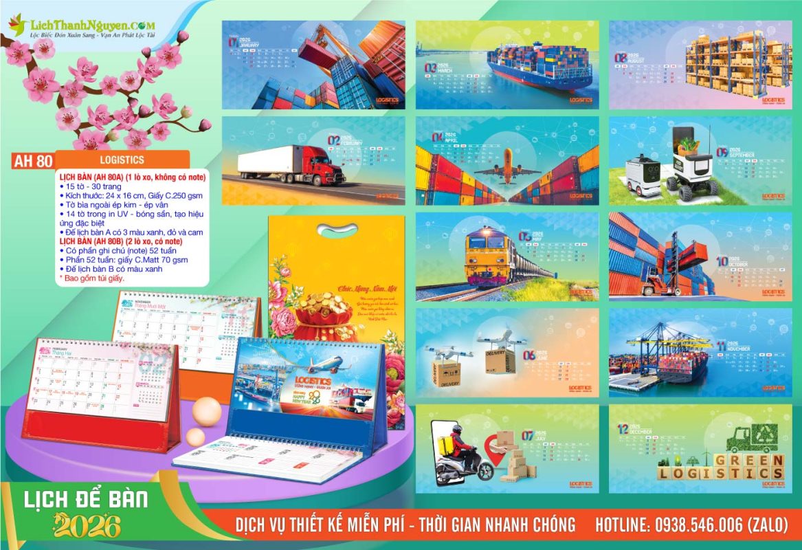 Lịch Để Bàn An Hảo 2026 - Nét Đẹp Bàn Làm Việc 30 Lịch Để Bàn A & M - AH80 - Logistics