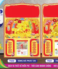 Mã Số: TN50 - Bìa Đại (40x60) Dán Nổi - Song Mã Phát Tài 2 Bìa Đại (40x60) Dán Nổi - TN50 - Song Mã Phát Tài + TN51 - Túi Vàng May Mắn