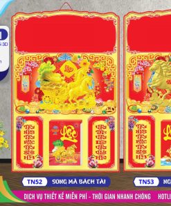 Mã Số: TN52 - Bìa Đại (40x60) Dán Nổi - Song Mã Bách Tài 2 Bìa Đại (40x60) Dán Nổi - TN52 - Song Mã Bách Tài + TN53 - Ngựa Kéo Xe Vàng