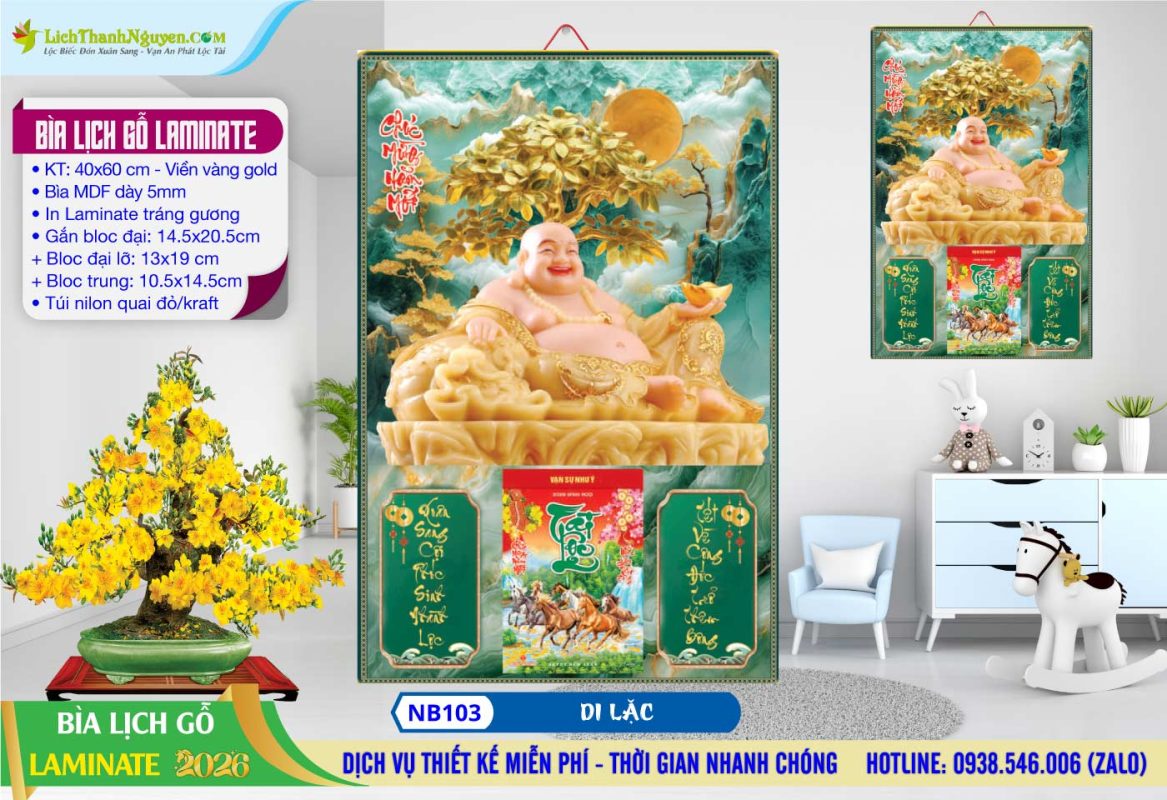 Bìa Lịch Gỗ (40x60) Laminate, Bìa Lịch Gỗ Tráng Gương 19 Bìa Lịch Gỗ Laminate - NB103 - Di Lặc