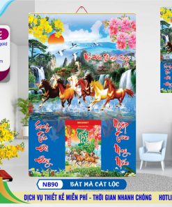 Mã Số: NB90 - Bìa Lịch Gỗ (40x60) Laminate - Bát Mã Cát Lộc 2 Bìa Lịch Gỗ Laminate - NB90 - Bát Mã Cát Lộc