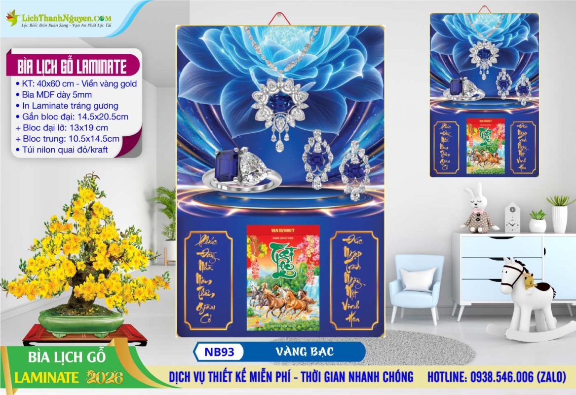 Bìa Lịch Gỗ (40x60) Laminate, Bìa Lịch Gỗ Tráng Gương 9 Bìa Lịch Gỗ Laminate - NB93 - Vàng Bạc