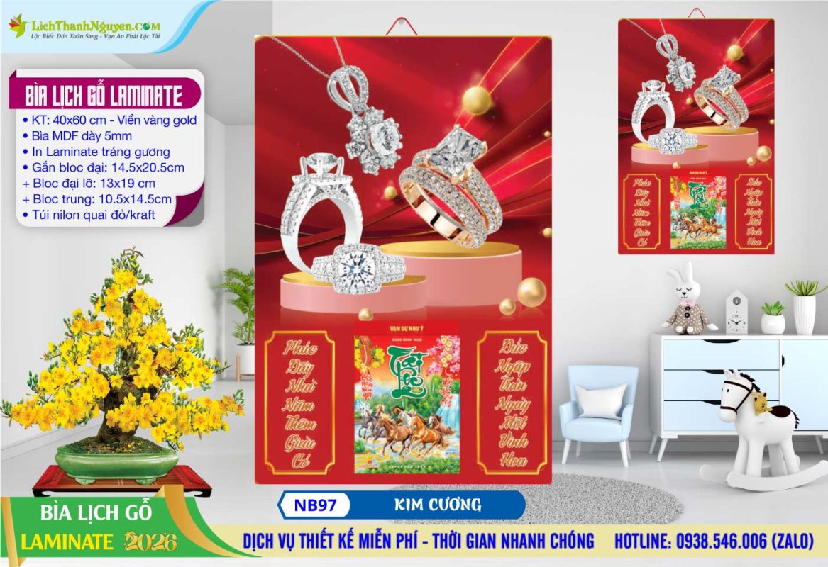 Bìa Lịch Gỗ (40x60) Laminate, Bìa Lịch Gỗ Tráng Gương 13 Bìa Lịch Gỗ Laminate - NB97 - Kim Cương