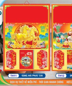 Mã Số: TH11 | Bìa Trung 35x50 - Song Mã Phát Tài 2 Bìa Trung (35x50cm) - TH11 - Song Mã Phát Tài + TH12 - Di Lạc An Khang
