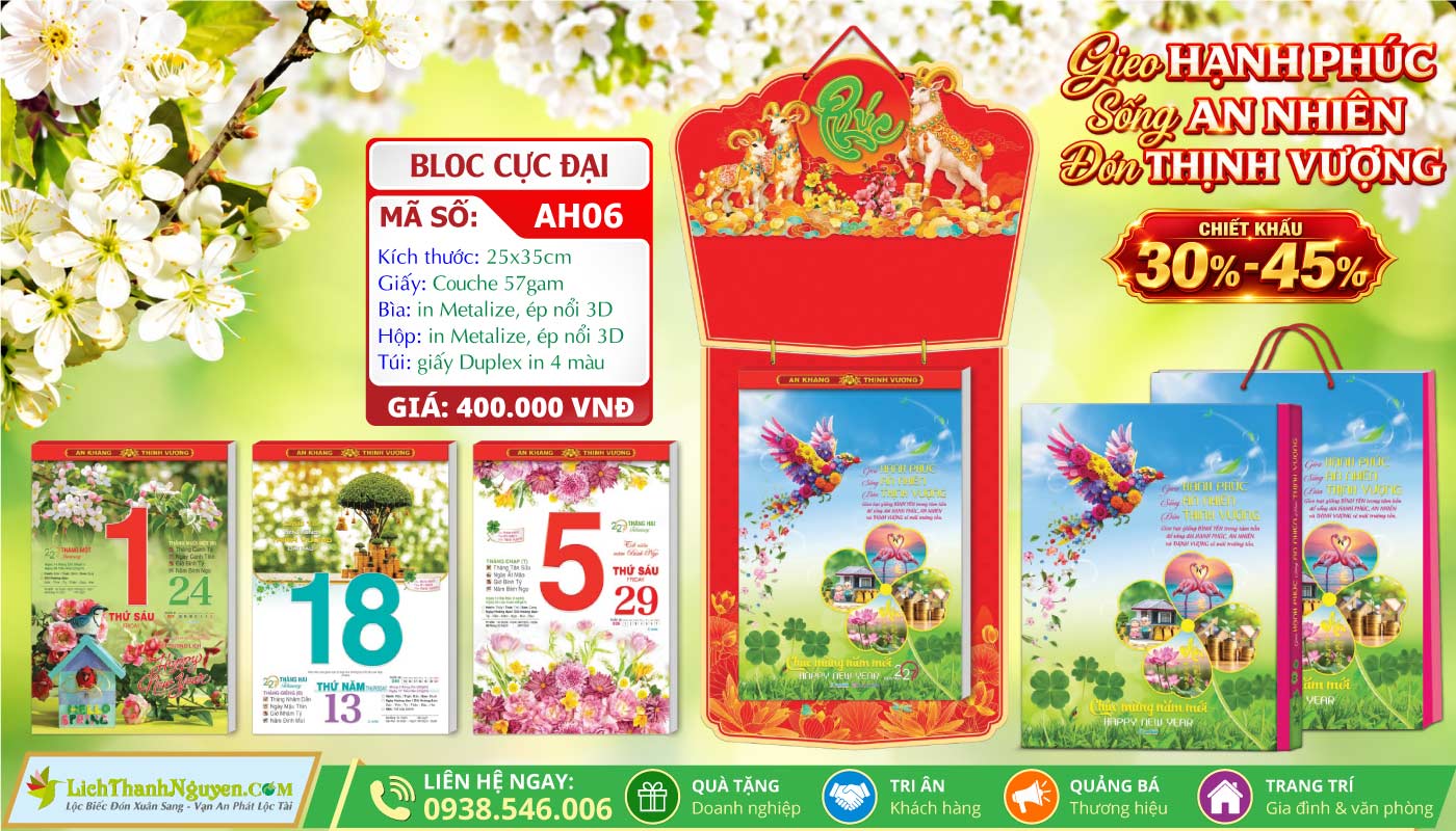 Lịch Bloc Cực Đại (25x35) Trọn Bộ 2027 - Chiết Khấu Lên Đến 45% 5 MS: AH06 - Gieo Hạnh Phúc Sống An Nhiên Đón Thịnh Vượng