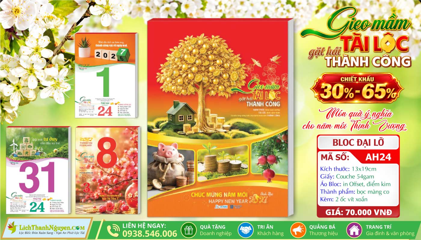 Mã Số: AH24 - Bloc Đại Lỡ (13x19cm) - Gieo Mầm Tài Lộc Gặt Hái Thành Công 6 MS: AH24 - Gieo Mầm Tài Lộc Gặt Hái Thành Công