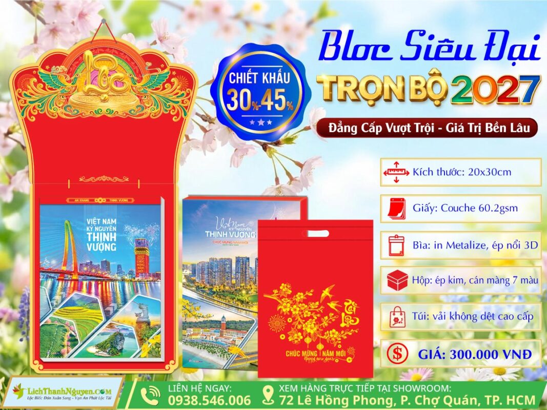 Lịch Bloc Siêu Đại (20x30) Trọn Bộ 2027 - Chiết Khấu Đến 45% 5 Bloc Siêu Đại 2027 Chiết Khấu Cao