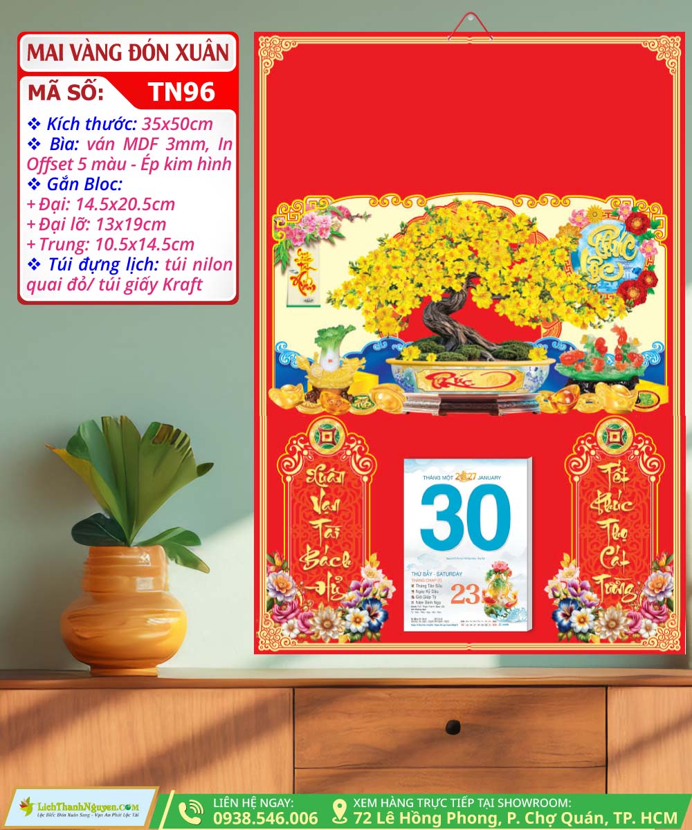 Mã Số: TN96 | Bìa Trung 35x50 Ép Kim - Mai Vàng Đón Xuân 3 Bìa Trung Ép Kim Mai Vàng Đón Xuân