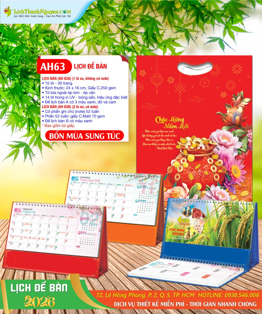 Mã Số: AH63 - Lịch Để Bàn A & M (24x16cm) - Bốn Mùa Sung Túc 7 Lịch Để Bàn Bốn Mùa Sung Túc